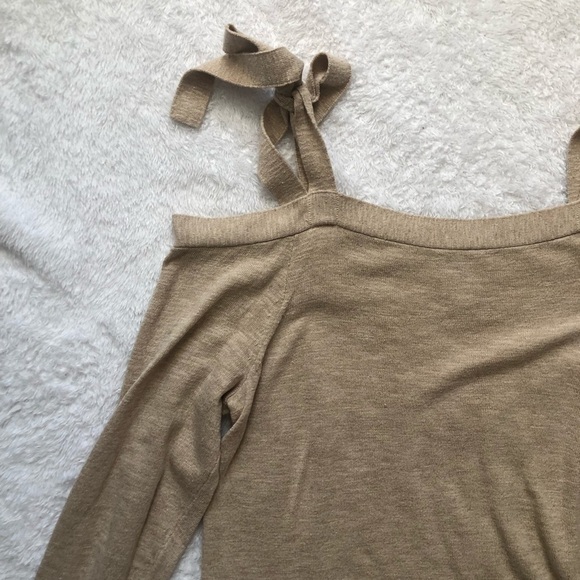 J. Crew Tan Cold Shoulder Tie Shoulder Sweater - Picture 4 of 12